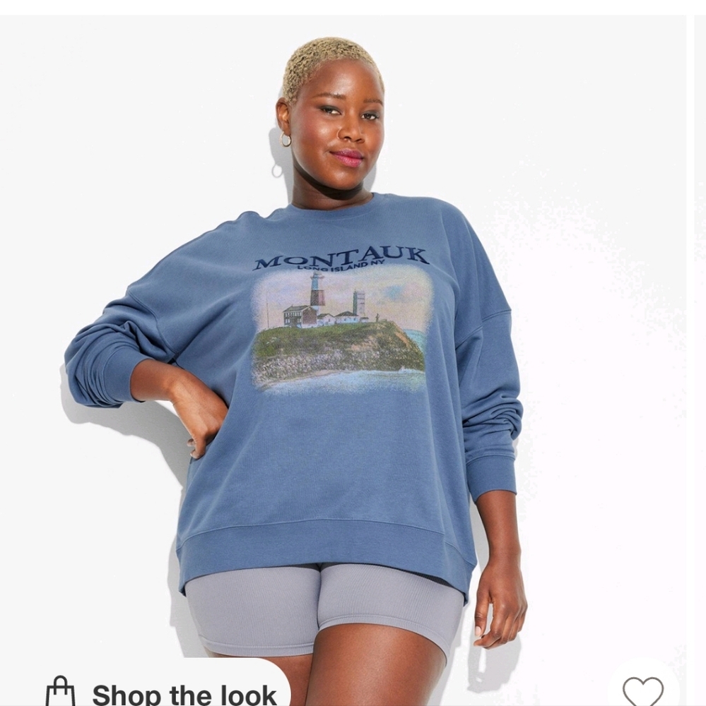 Wild Fable Oversized Montauk, Long Island crewneck Sweatshirt, Blue, size XXL